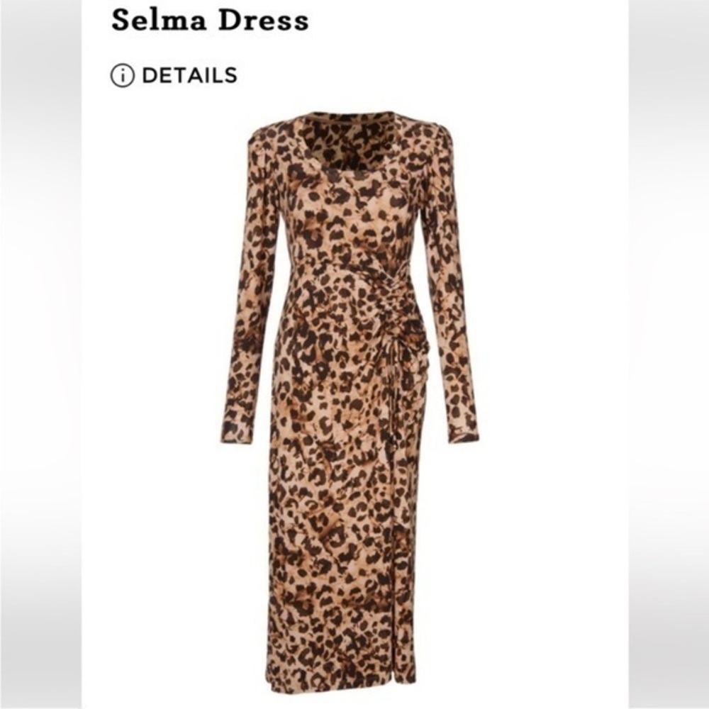 Cabi #4216 Leopard Print Selma Ruched Design Maxi Knit Dress Fall Size Medium